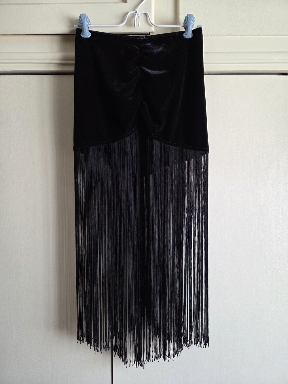 Body Wrappers Black Velvet-Look Fringe High-Low Skirt